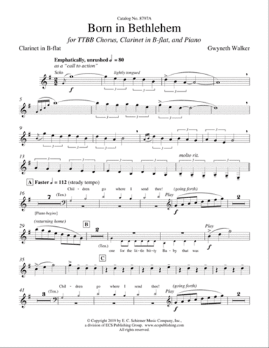 Born in Bethlehem (Downloadable Clarinet Part)