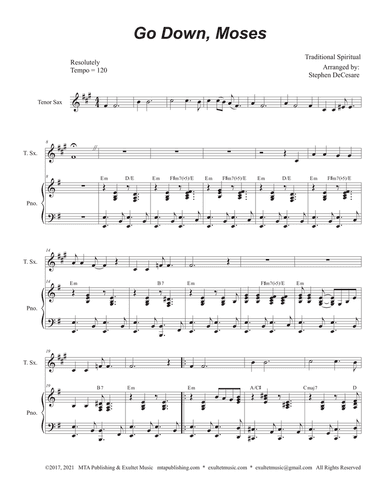 Go Down, Moses (Tenor Saxophone and Piano)