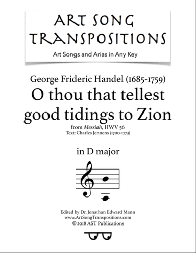 HANDEL: O thou that tellest good tidings to Zion (transposed to D major)