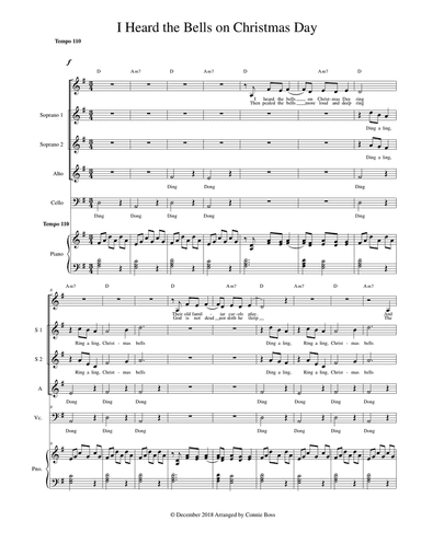 I Heard the Bells on Christmas Day - SSA, Solo, Cello & Piano