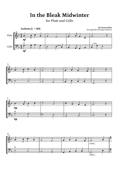 In the Bleak Midwinter (Flute and Cello) - Beginner Level