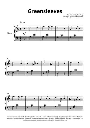 Greensleeves - Easy Piano