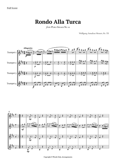 Rondo Alla Turca by Mozart for Trumpet Quartet