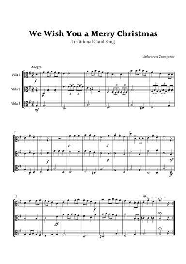 We Wish you a Merry Christmas for Viola Trio
