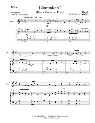 I SURRENDER ALL (Duet – Violin and Piano/Score and Parts)