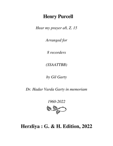 Hear my prayer a8, Z. 15 (arrangement for 8 recorders (SSAATTBB))