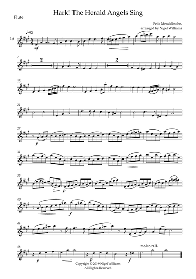 Hark! The Herald Angels Sing, for Flute Trio