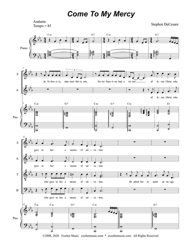 Come To My Mercy (Vocal Quartet - (SATB)