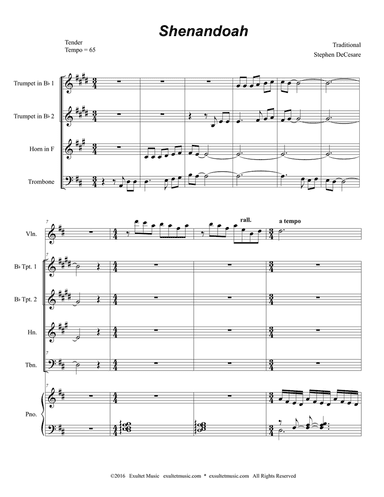 Shenandoah (for Brass Quartet and Piano)