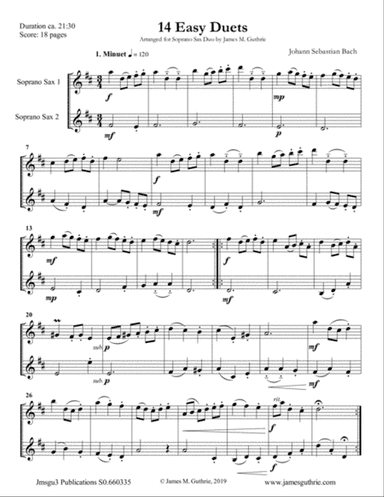 Bach: 14 Easy Duets for Soprano Sax Duo