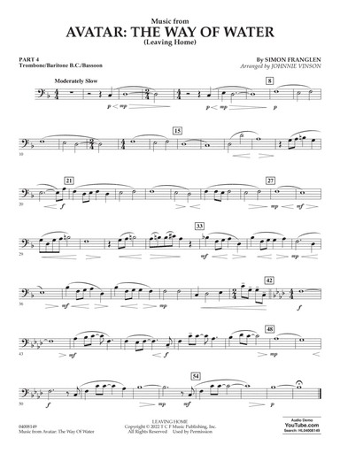 Music from Avatar: The Way Of Water (Leaving Home) (arr. Vinson) - Pt.4 - Trombone/Bar. B.C./Bsn.