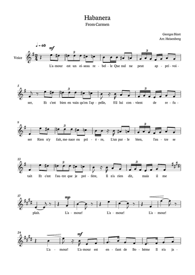 Habanera Carmen for voice in E minor