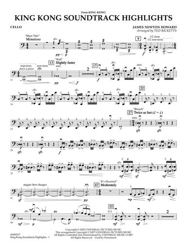 King Kong (Soundtrack Highlights) (arr. Ted Ricketts) - Cello