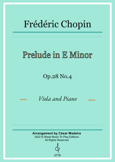 Prelude in E minor by Chopin - Viola and Piano (Full Score and Parts)