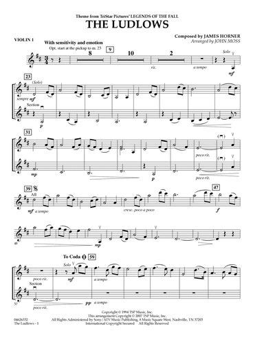 The Ludlows (Theme from Legends of the Fall) - Violin 1