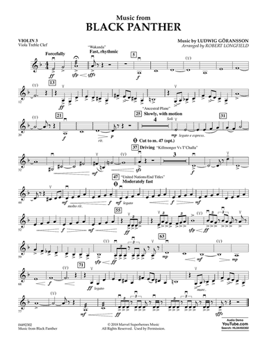 Music from Black Panther (arr. Robert Longfield) - Violin 3 (Viola Treble Clef)