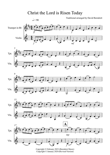 Christ the Lord is Risen Today for Trumpet and Violin Duet