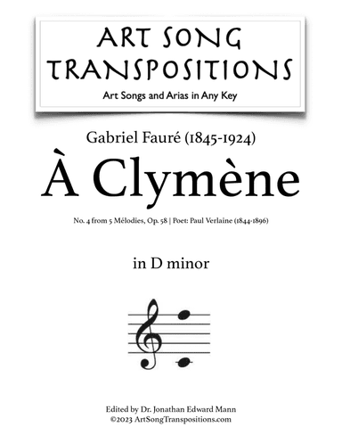 FAURÉ: À Clymène, Op. 58 no. 4 (transposed to D minor)