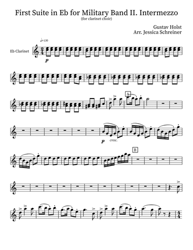 First Suite in Eb for Military Band II. Intermezzo (For Clarinet Choir)