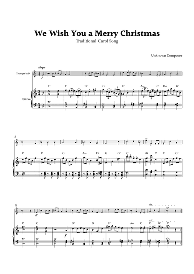 We Wish you a Merry Christmas for Trumpet in D and Piano