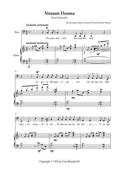 Nessun Dorma - Bass & Piano