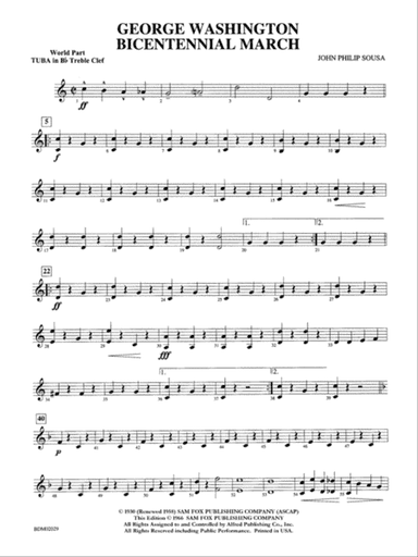 George Washington Bicentennial March: (wp) B-flat Tuba T.C.