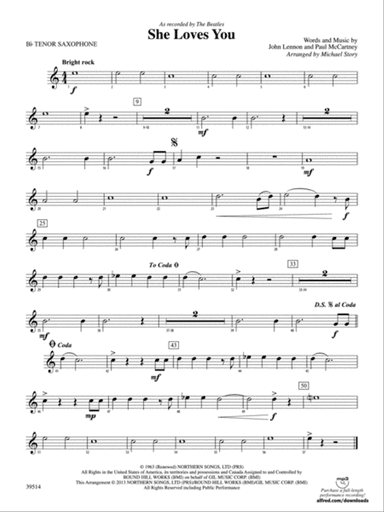 She Loves You: B-flat Tenor Saxophone
