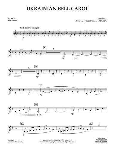 Ukrainian Bell Carol - Pt.3 - Bb Clarinet