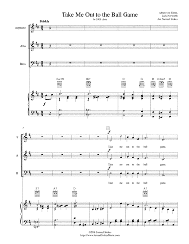 Take Me Out to the Ball Game - for SAB choir with piano (optional guitar)