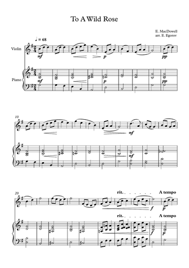 To A Wild Rose, Edward MacDowell, For Violin & Piano