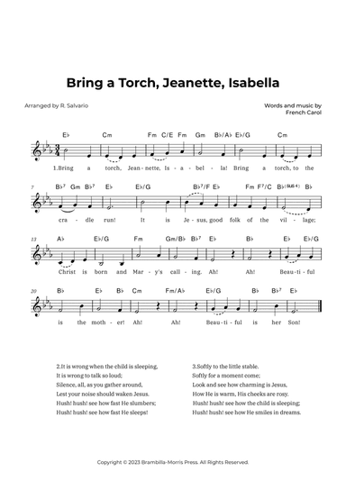 Bring a Torch, Jeanette, Isabella (Key of E-Flat Major)
