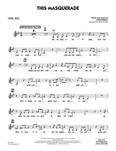 This Masquerade (arr. Rick Stitzel) - Vocal Solo