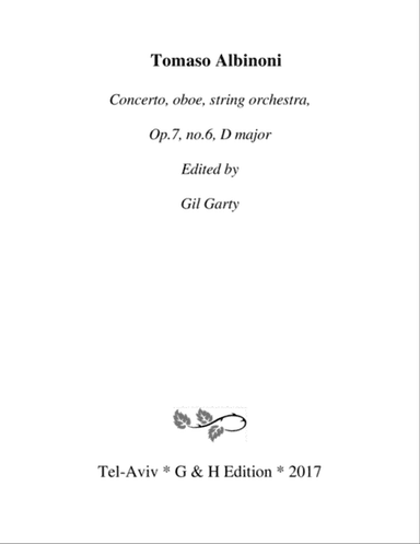 Concerto, oboe, string orchestra, Op.7, no.6, D major (Original version - Score and parts)