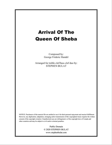 Arrival Of The Queen Of Sheba (Handel) - violin/cello duo or other treble clef/bass clef instruments