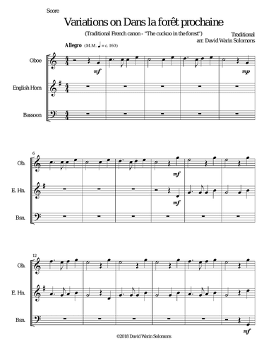 Variations on Dans la forêt prochaine for double-reed trio (oboe, cor anglais, bassoon)