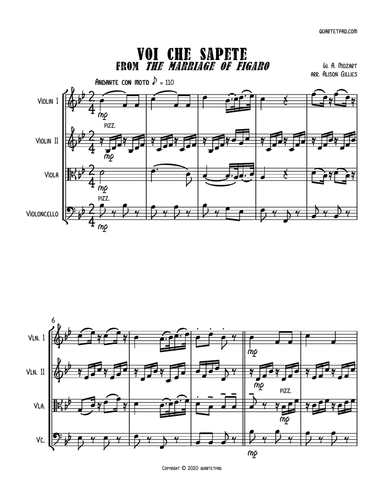 Voi Che Sapete from THE MARRIAGE OF FIGARO - String Quartet