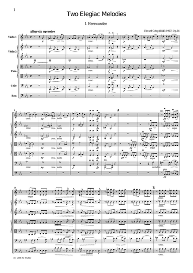 Grieg Two Elegiac Melodies, for string orchestra, SG020