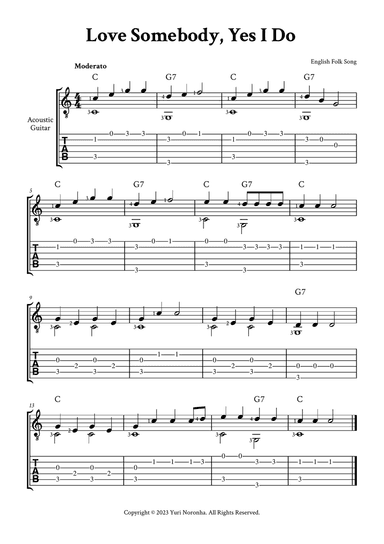 Love Somebody, Yes I Do - Fingerstyle Guitar (with TAB, Chords)