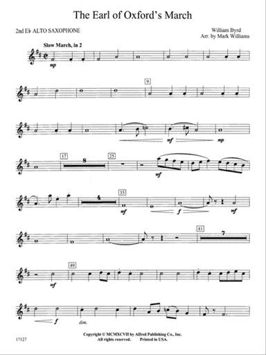 Earl of Oxford's March: 2nd E-flat Alto Saxophone