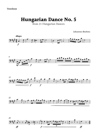Hungarian Dance No. 5 by Brahms for Trombone Solo