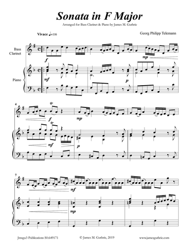 Telemann: Sonata in F Major for Bass Clarinet & Piano