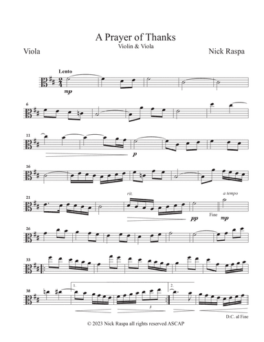 A Prayer of Thanks (Violin & Viola) Viola part