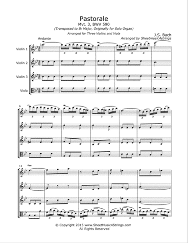 Bach, J.S. - Pastorale in F for Three Violins and Viola