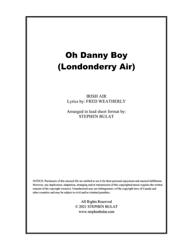 Oh Danny Boy (Londonderry Air) - Lead sheet (key of Eb)