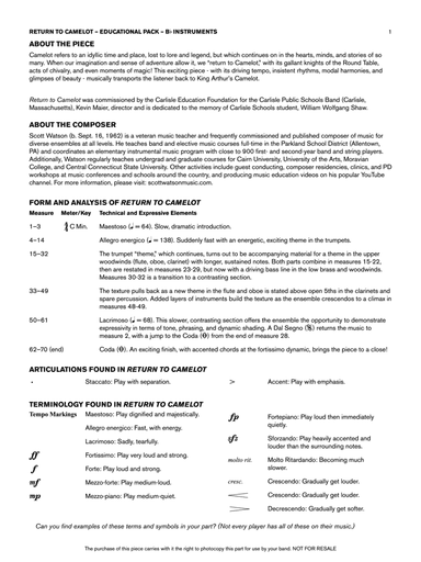 Return to Camelot: Bb Educational Pack