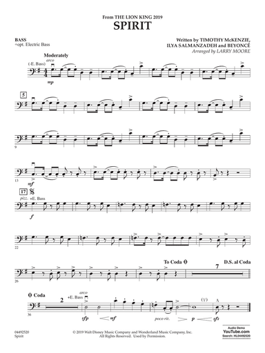 Spirit (from The Lion King 2019) (arr. Larry Moore) - Bass