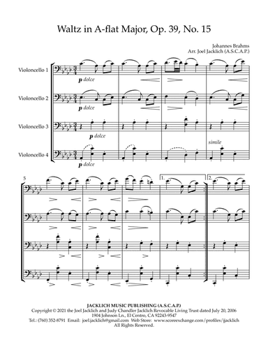 Waltz in A-flat major, Op. 39, No. 15 (for Cello Quartet)