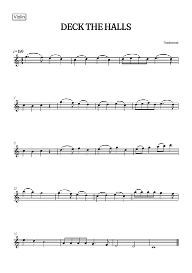 Deck the Halls for violin • easy Christmas song sheet music
