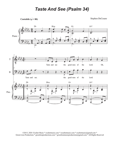 Taste And See (Psalm 34) (Duet for Tenor and Bass solo)