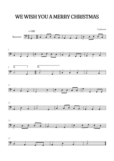 We Wish You a Merry Christmas for bassoon • easy Christmas sheet music